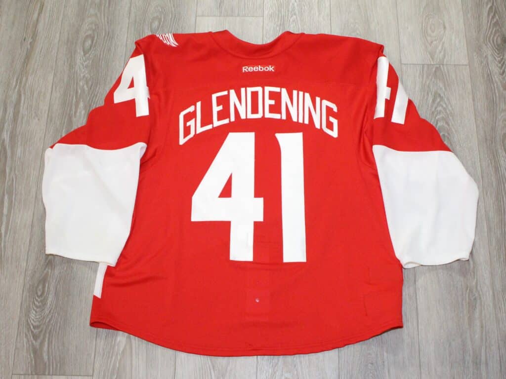 Luke Glendening 201516 Detroit Red Wings Stadium Series 2nd Period Game Worn Jersey Gameworn.us