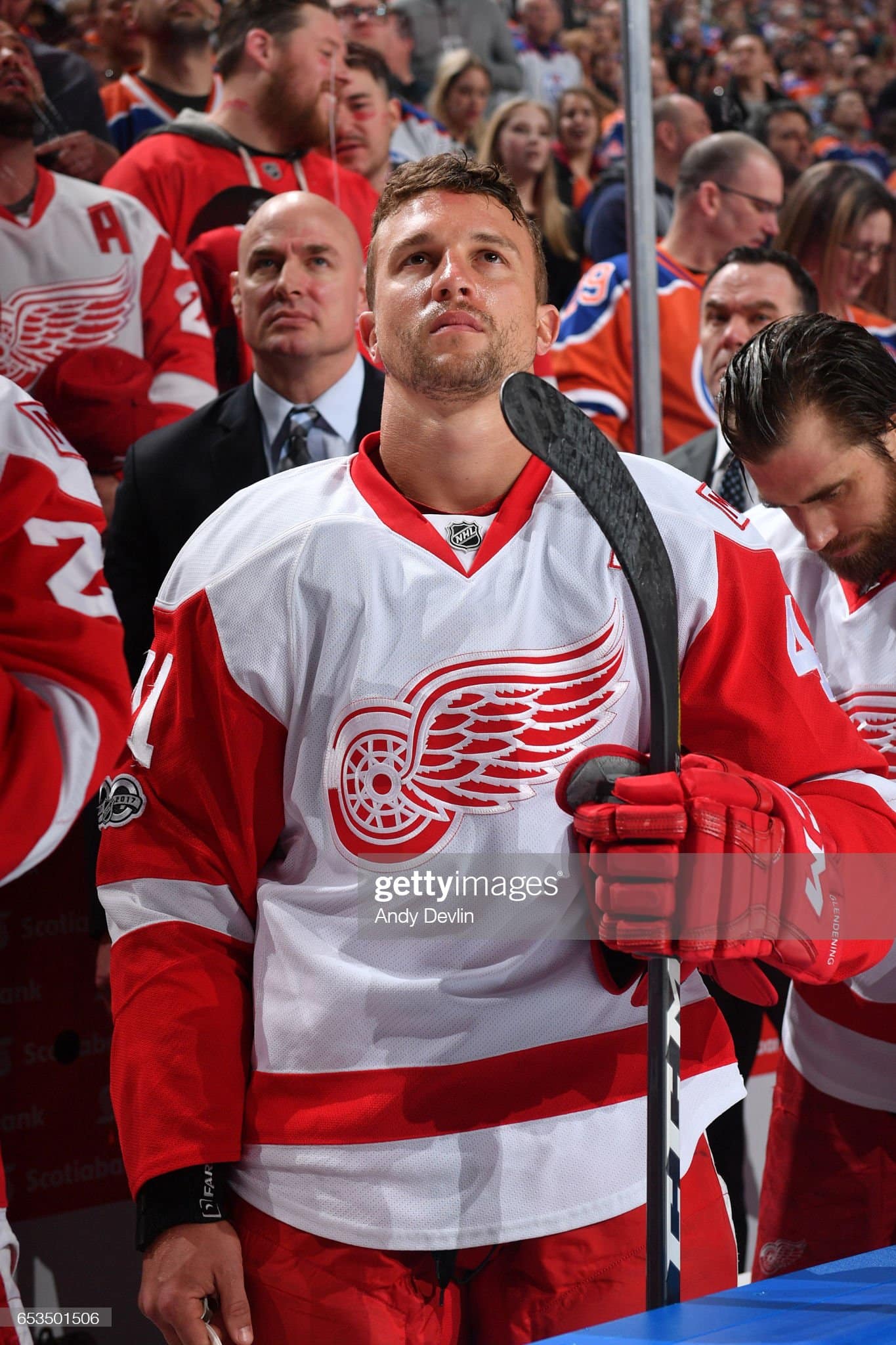 Luke Glendening 2013-14 Detroit Red Wings Winter Classic 1st Period Game  Worn Jersey 