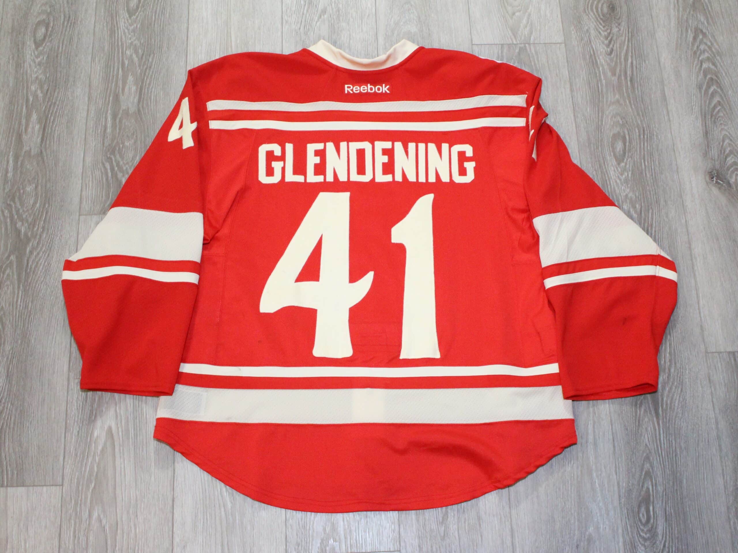 Luke Glendening 2013-14 Detroit Red Wings Winter Classic 1st Period Game  Worn Jersey 