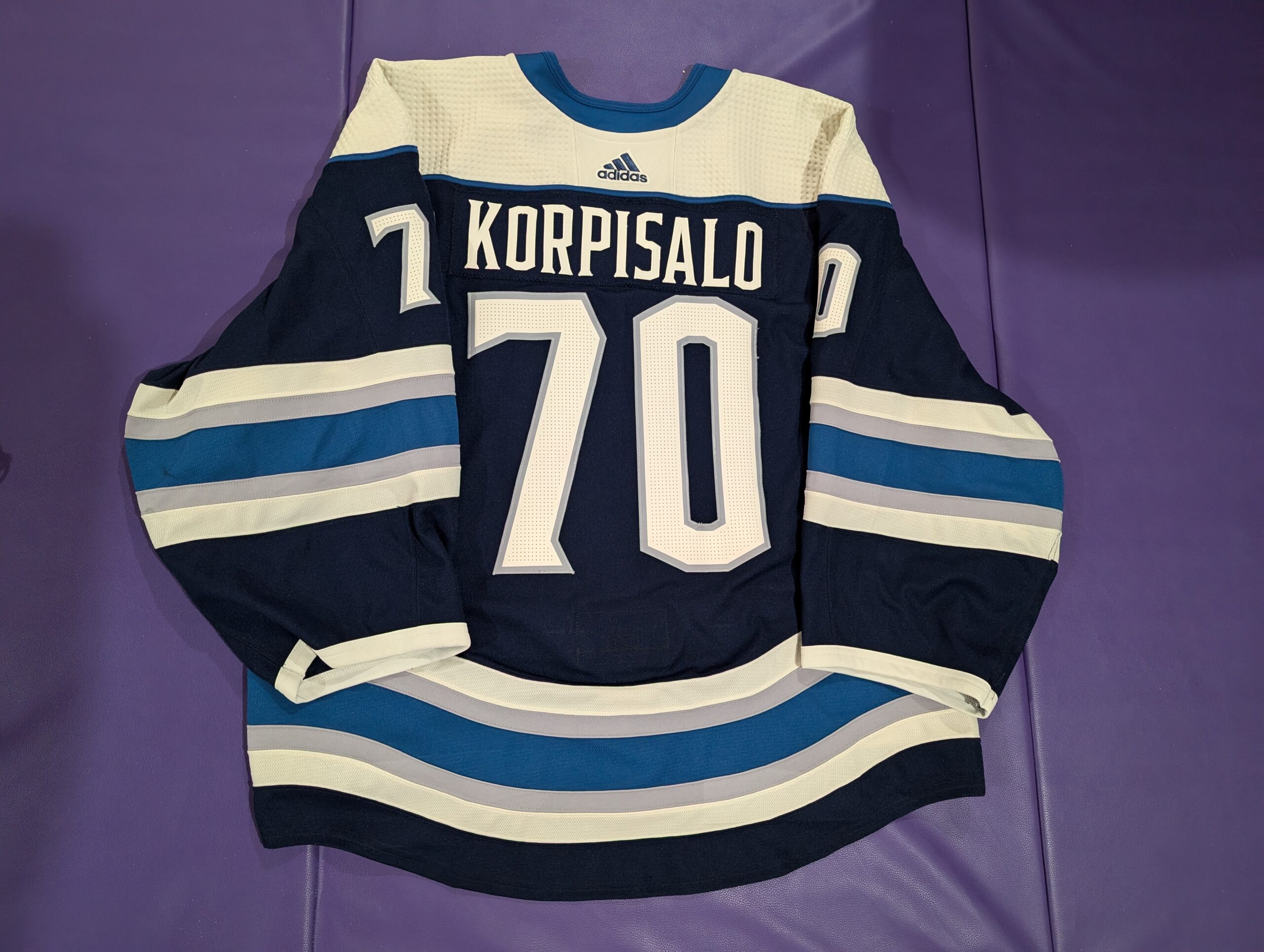 Joonas Korpisalo 2019 20 Columbus Blue Jackets Alt Game Worn Jersey Gameworn.us